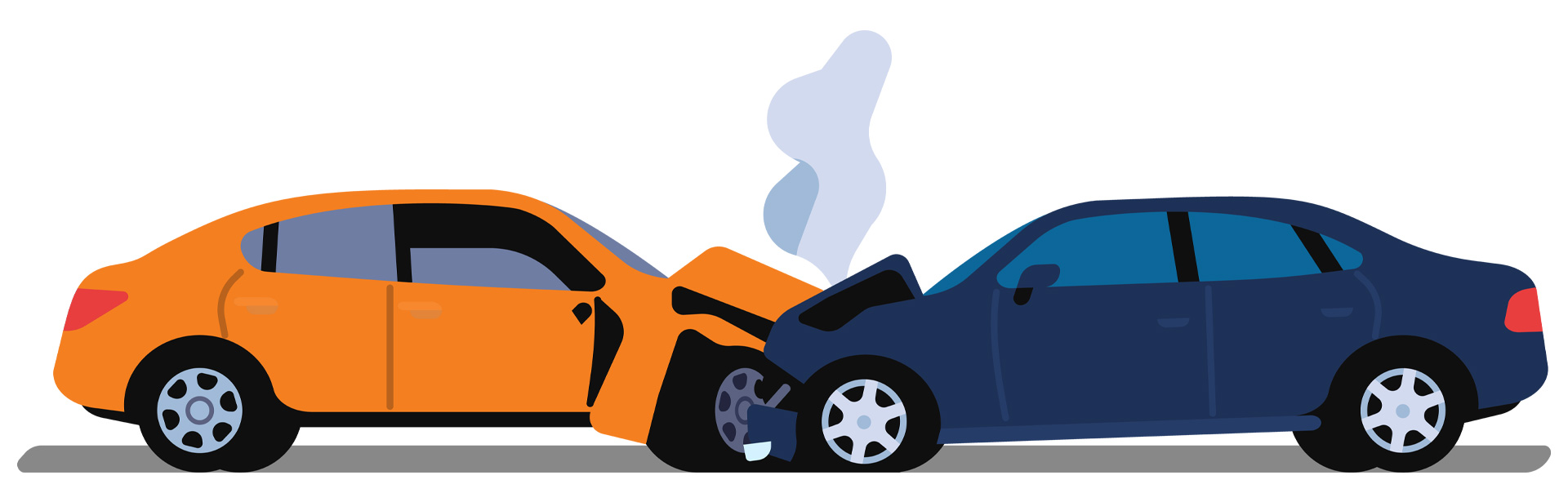 An illustration of an orange vehicle and a blue vehicle that had a head-on collision car accident